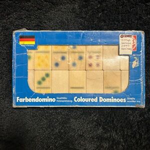 German Made Vintage Colored Wooden Dominoes Set by HEROS Company.